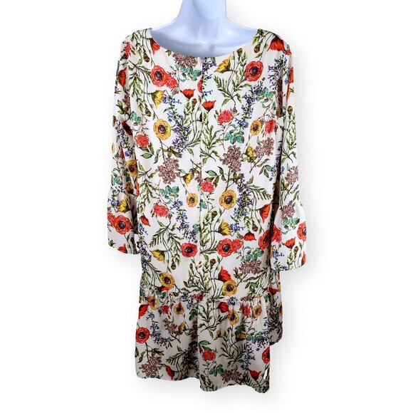 Nicole Miller Shift Dress Lined Sleeves Floral Orange Cream 12 - Picture 5 of 9